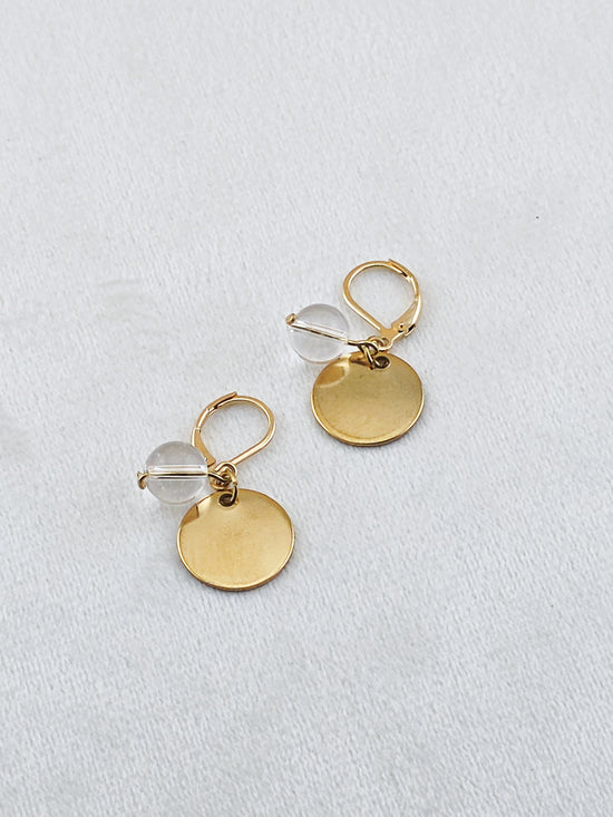 Gold Stainless Steel & Crystal Quartz Disc Earrings