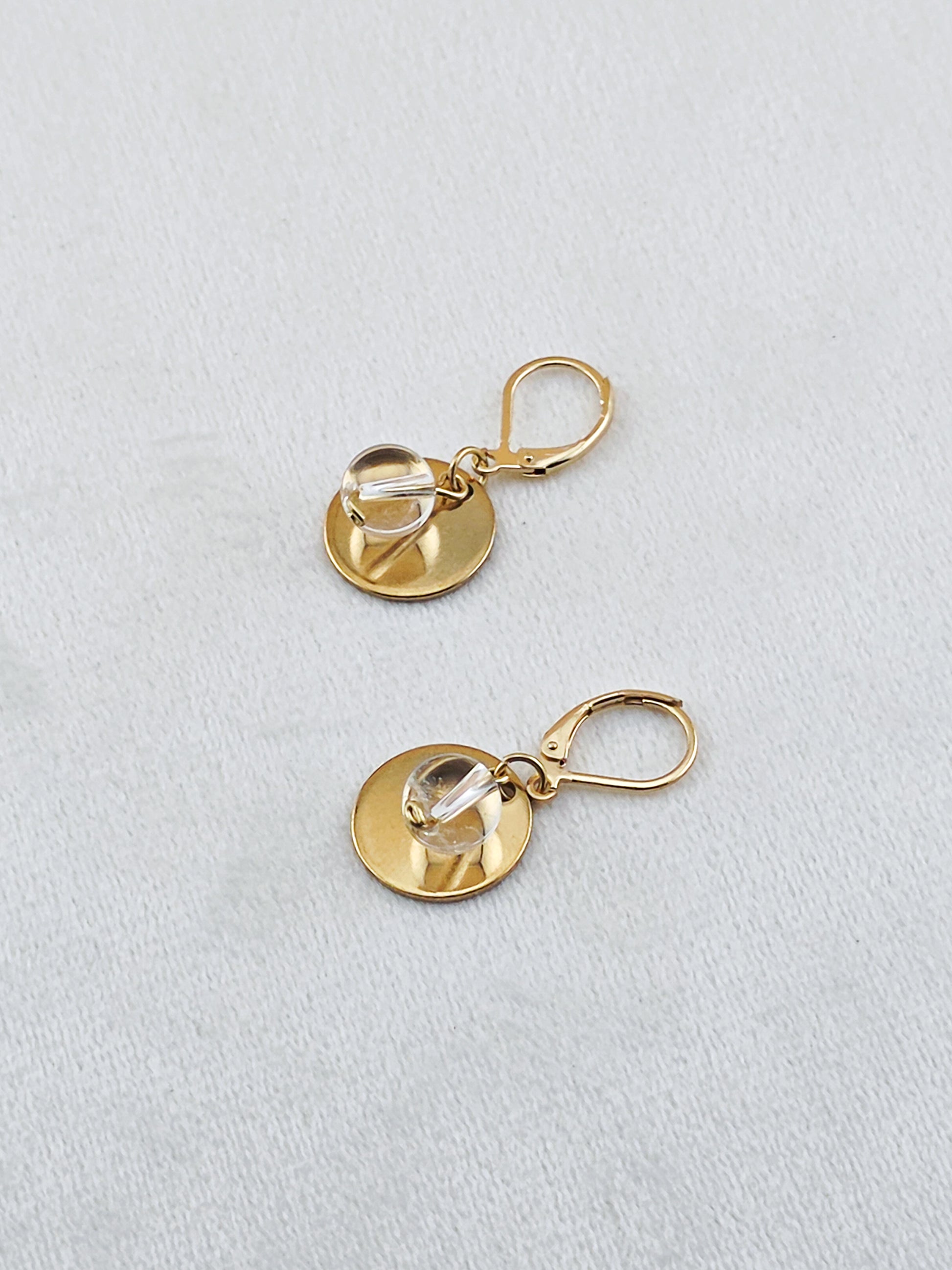Gold Stainless Steel & Crystal Quartz Disc Earrings