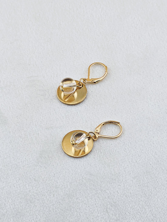 Gold Stainless Steel & Crystal Quartz Disc Earrings