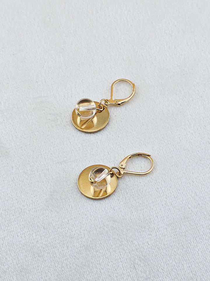 Gold Stainless Steel & Crystal Quartz Disc Earrings