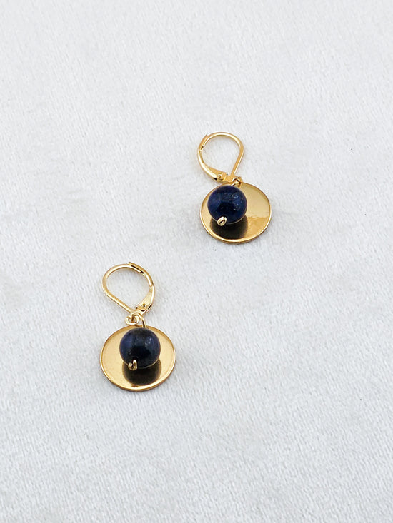 Gold Stainless Steel & Lapis Lazuli Disc Earrings