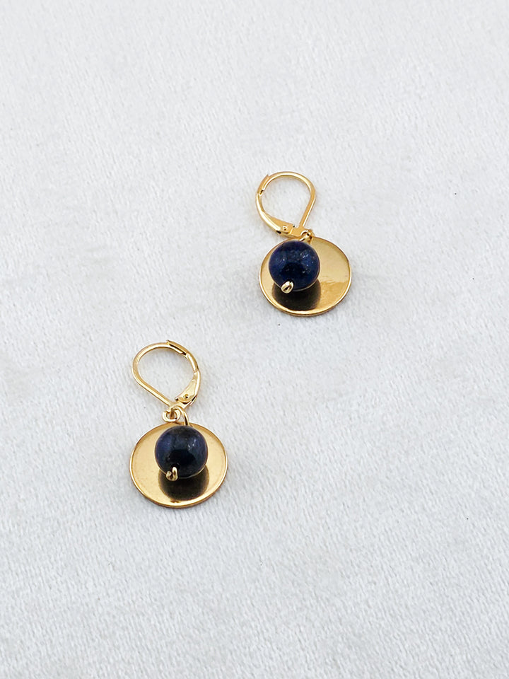 Gold Stainless Steel & Lapis Lazuli Disc Earrings