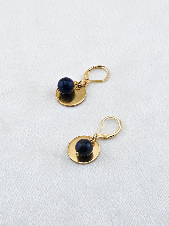 Gold Stainless Steel & Lapis Lazuli Disc Earrings
