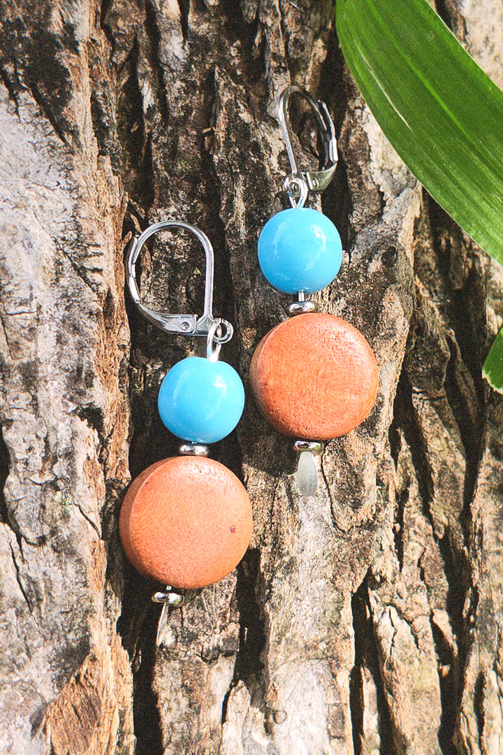 Sage Bluff Earrings - Bayong Wood, Druk Glass