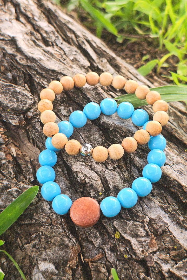 Blue Spur Bracelet - Druk Glass, Bayong Wood