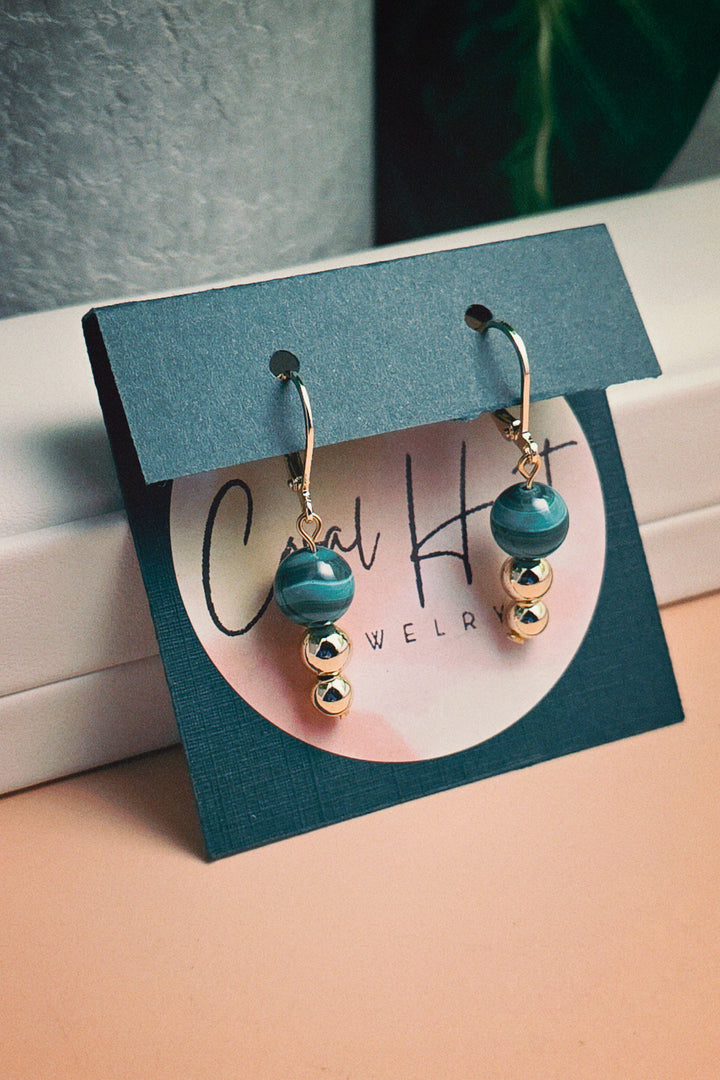 Malachite & Gold Tiered Earrings