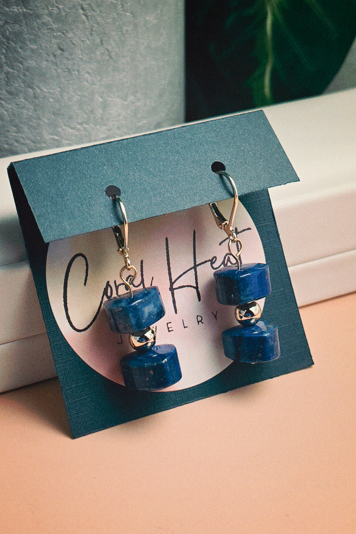 Lapis Column & Gold Filled Earrings