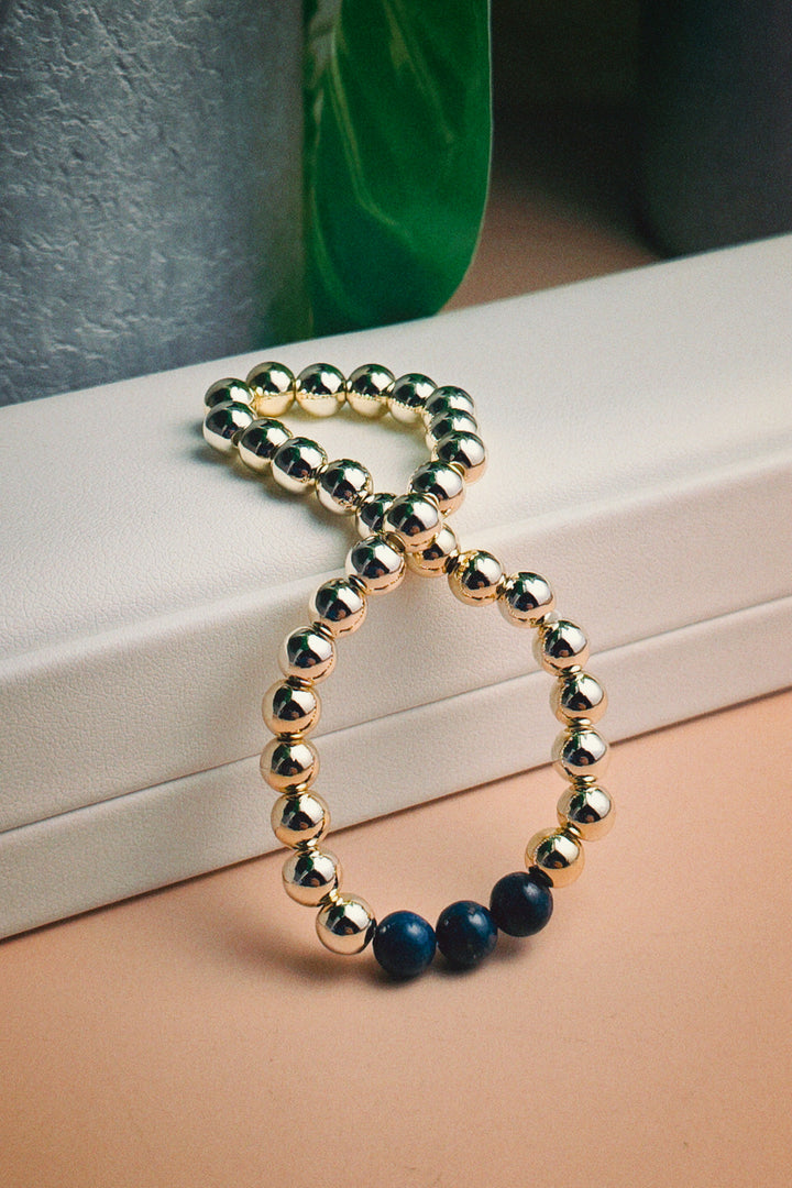 Gold Filled Lapis Lazuli Beaded Bracelet