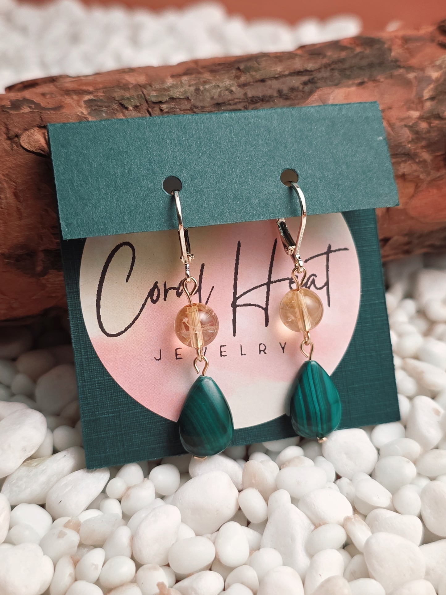 Citrine Malachite Tiered Earrings