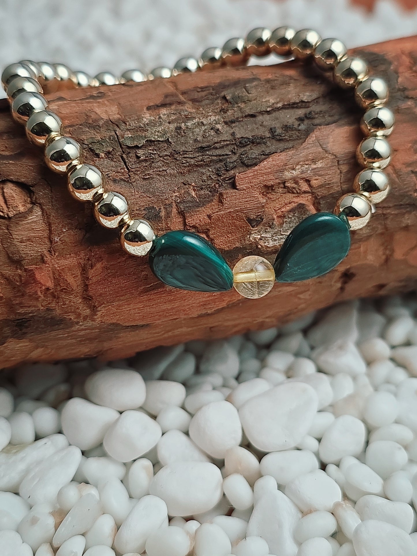 Gold Filled Malachite & Citrine Bracelet