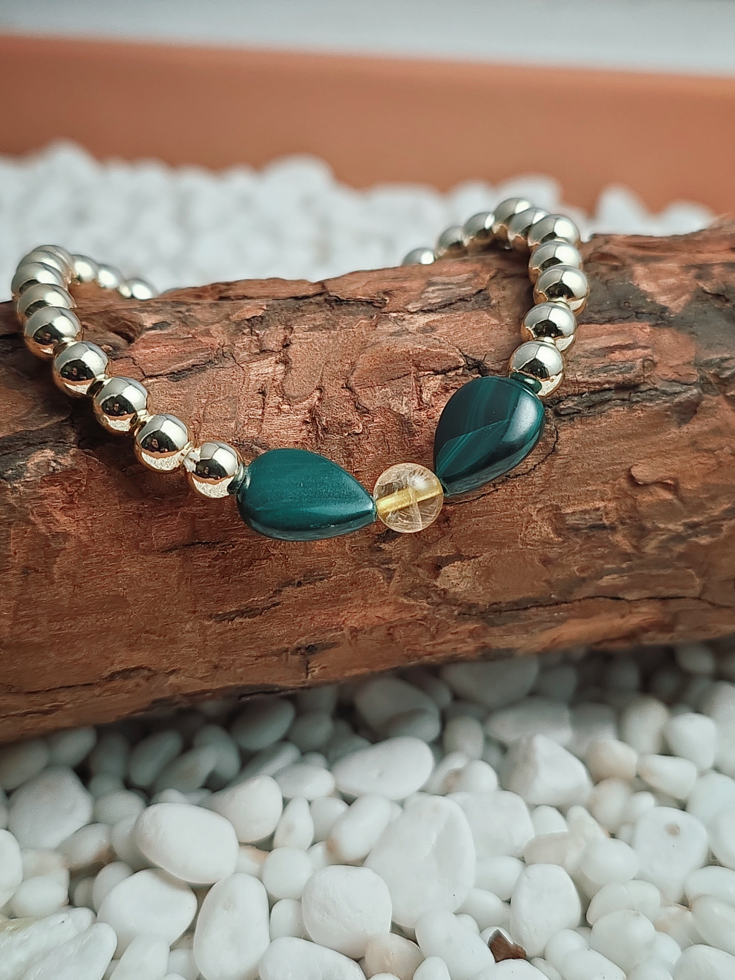 Gold Filled Malachite & Citrine Bracelet