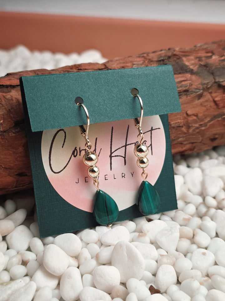Gold Filled Malachite Teardrop Earrings