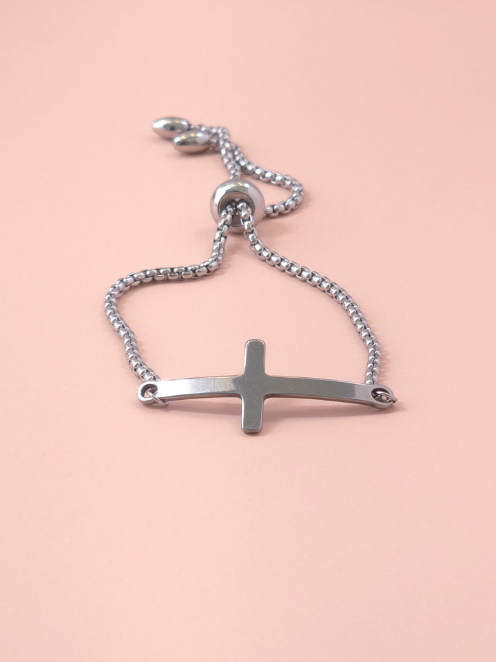 Midnight Silver Cross Bracelet