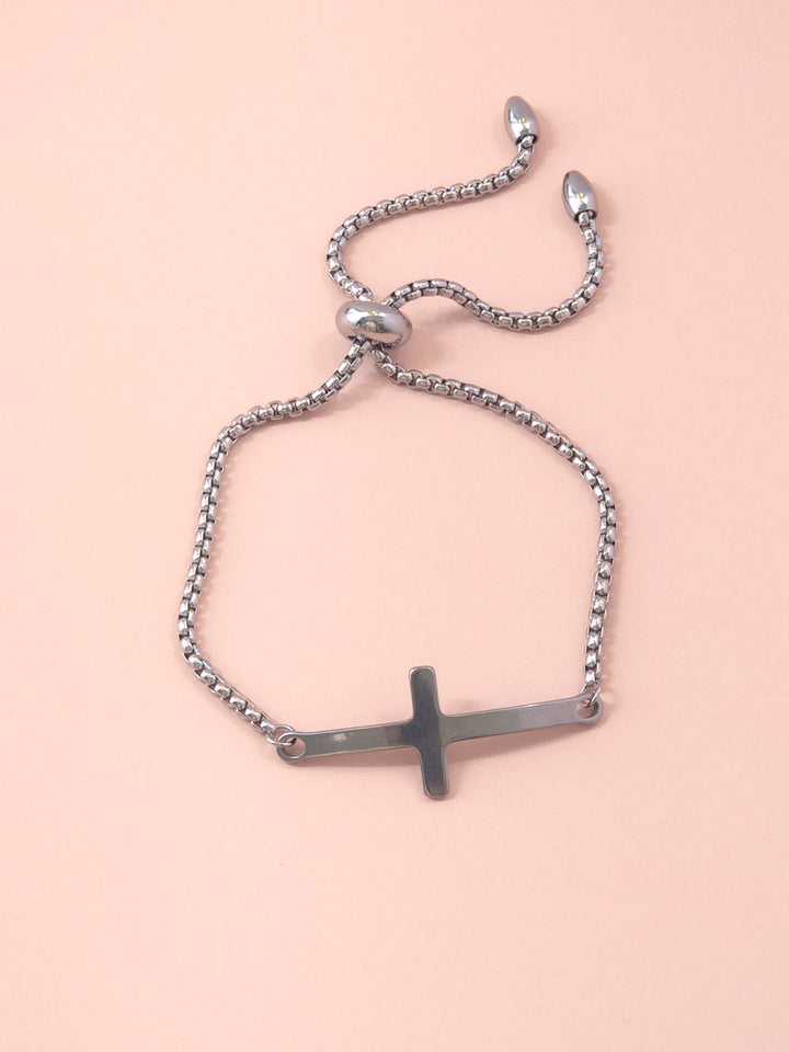 Midnight Silver Cross Bracelet
