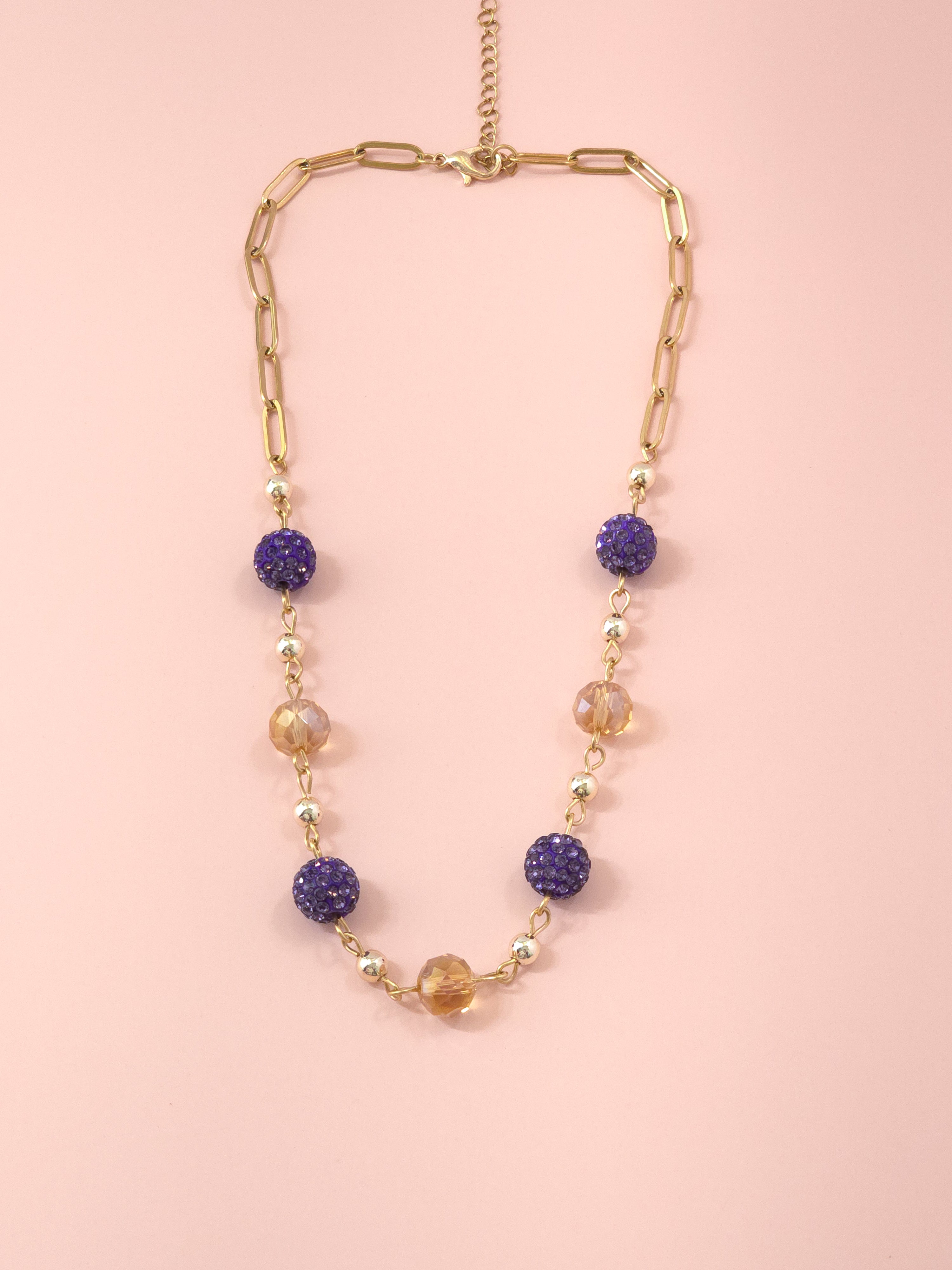 Lavender Pave and Champagne Crystal Beaded Necklace
