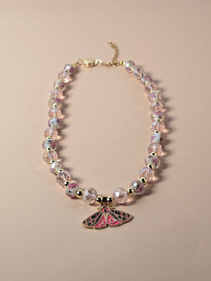 Pink Rose Beaded Necklace