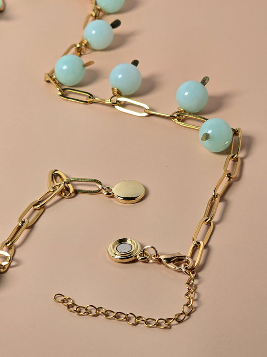Blue Amazonite and Moth Charm Necklace