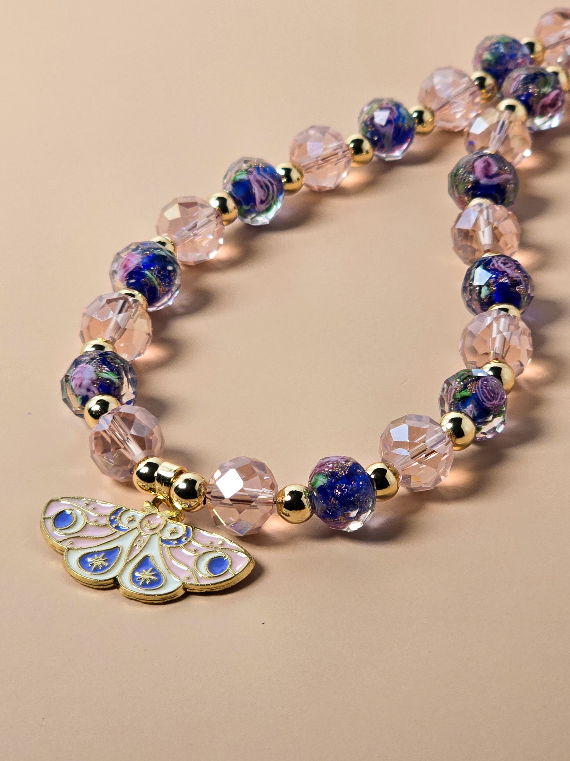 Blue Crystal and Gold Beaded Necklace