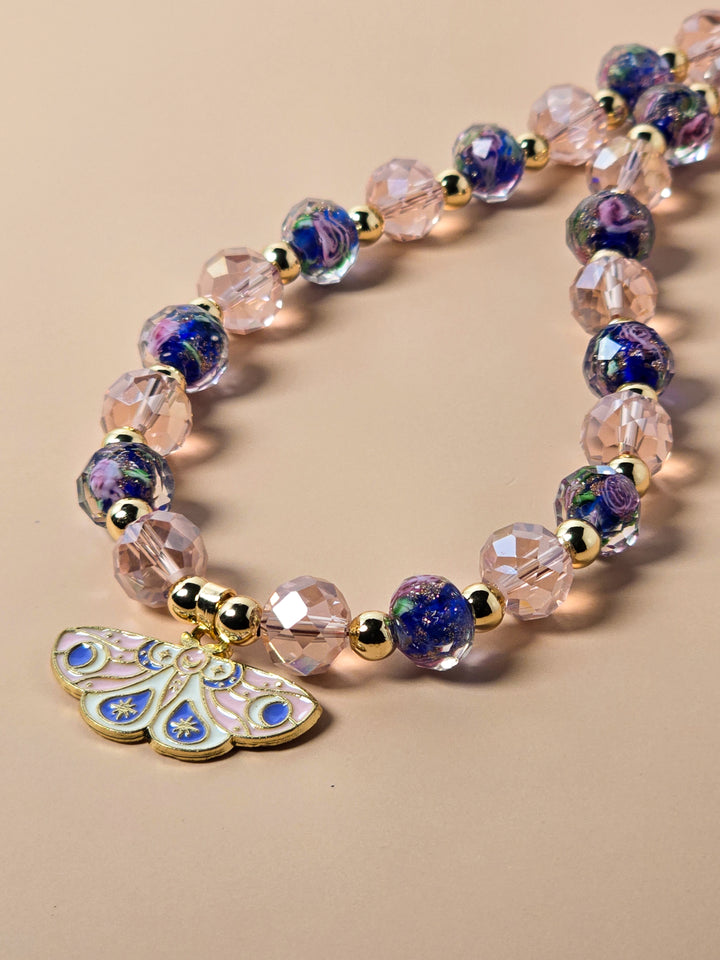 Blue Crystal and Gold Beaded Necklace