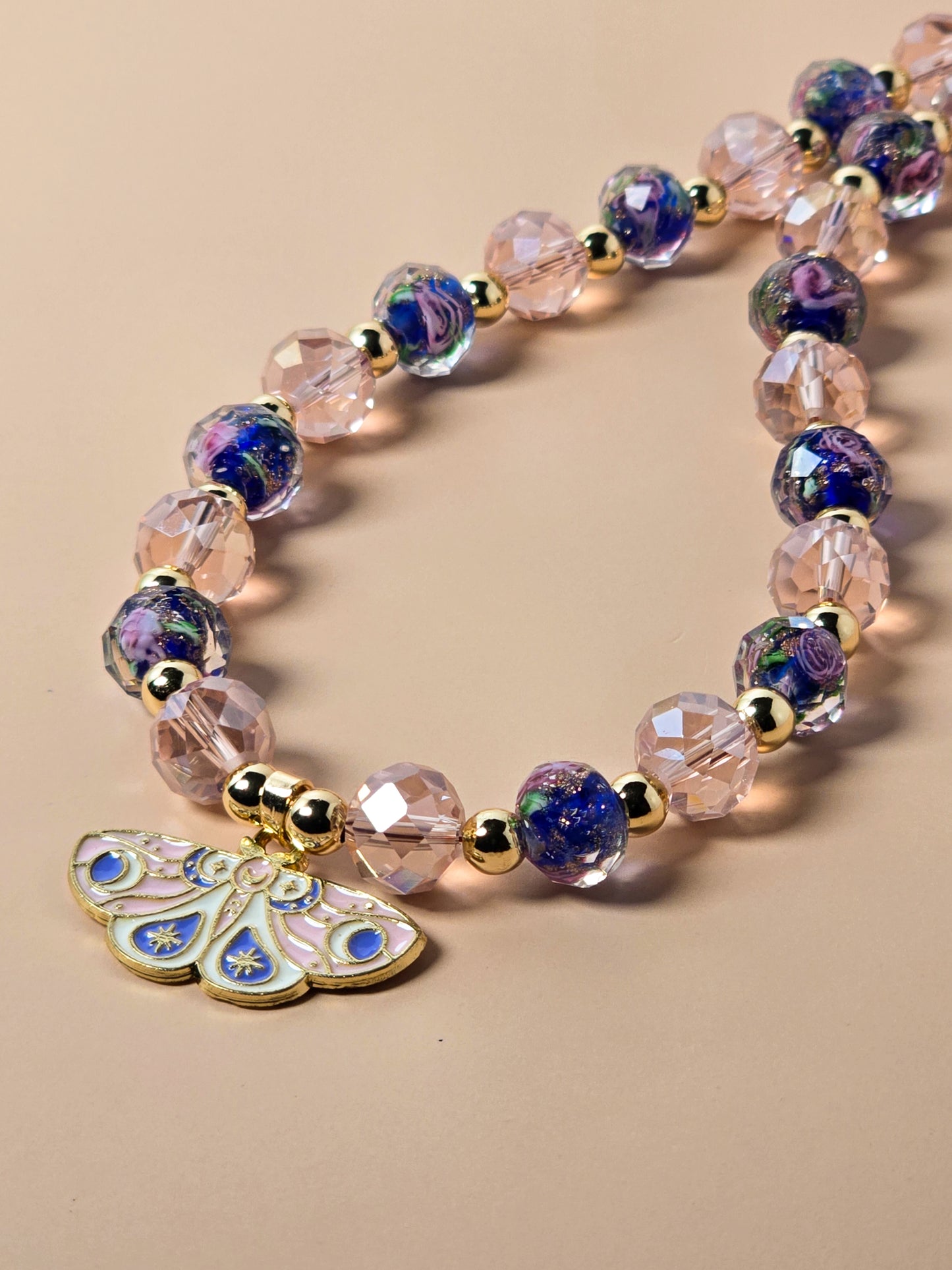 Blue Crystal and Gold Beaded Necklace