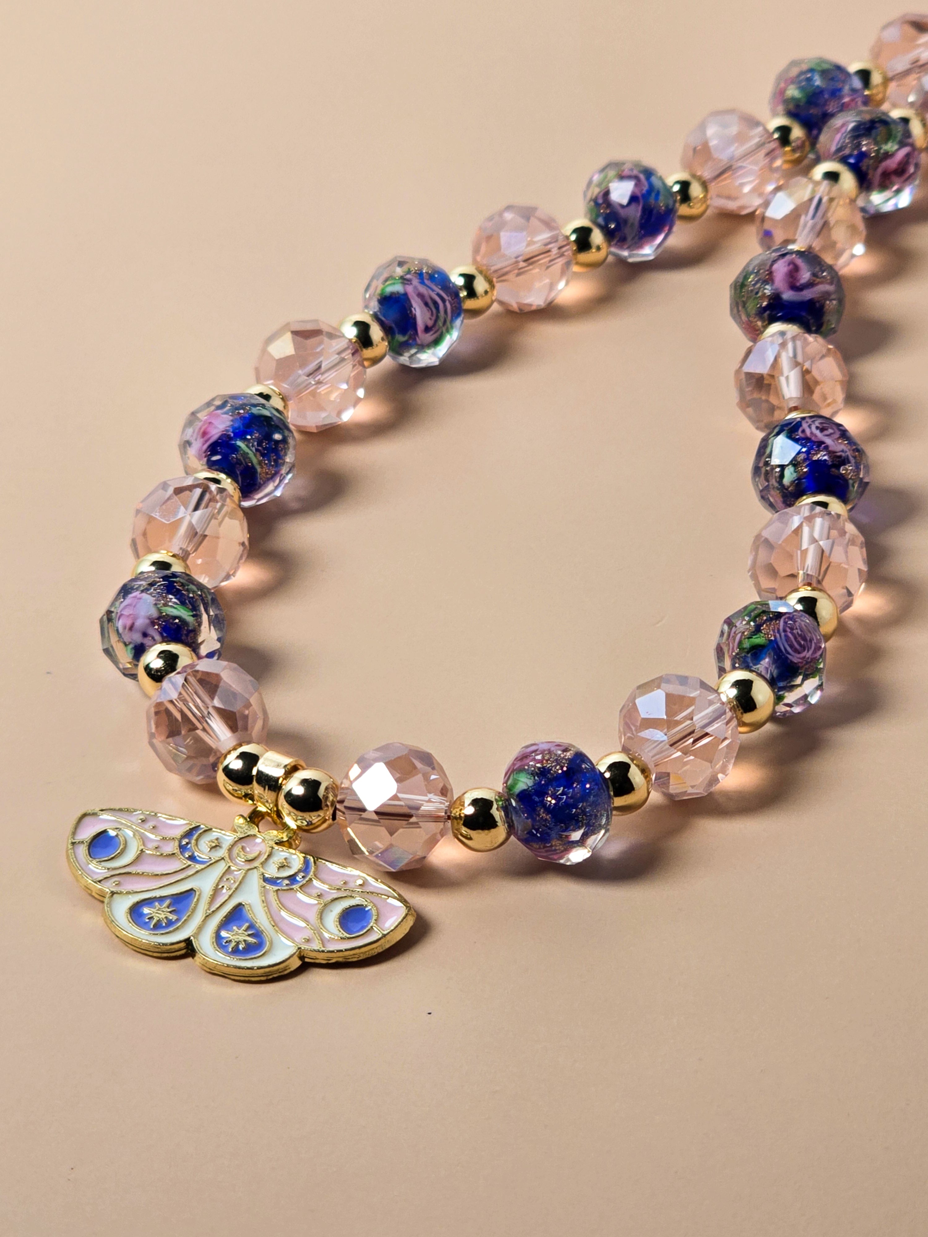 Blue Crystal and Gold Beaded Necklace