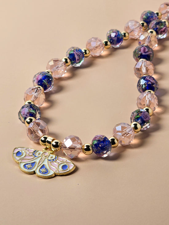Blue Crystal and Gold Beaded Necklace