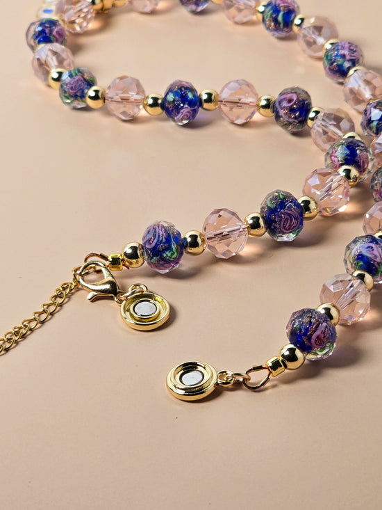 Blue Crystal and Gold Beaded Necklace