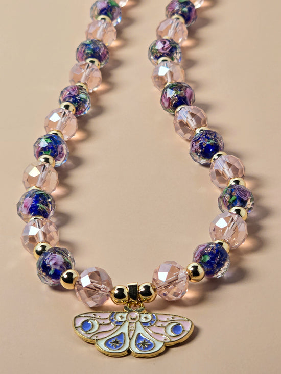 Blue Crystal and Gold Beaded Necklace