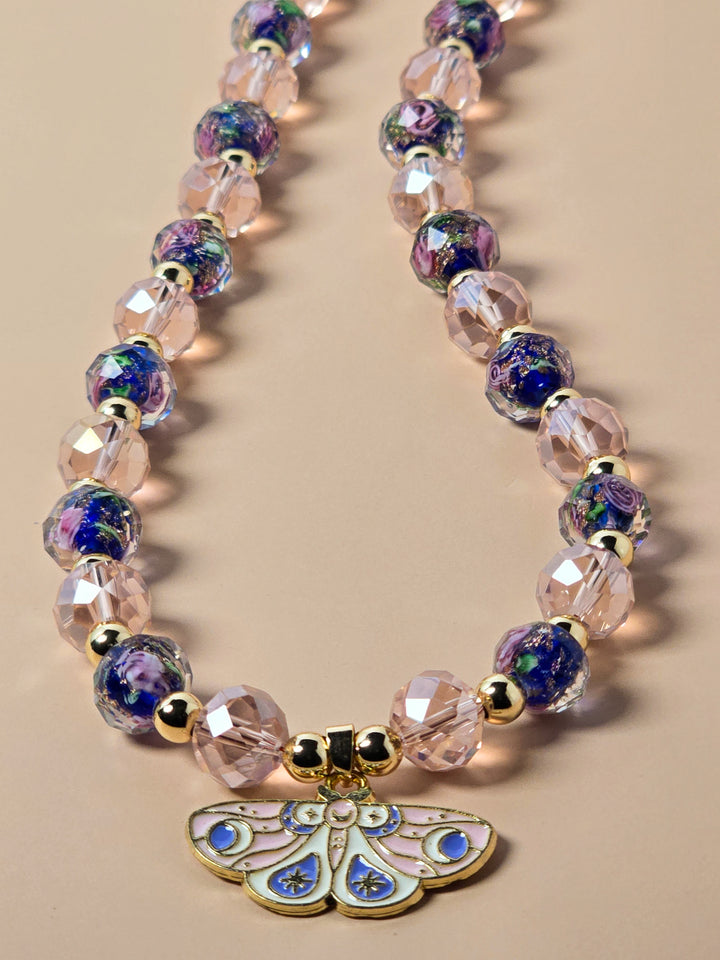 Blue Crystal and Gold Beaded Necklace