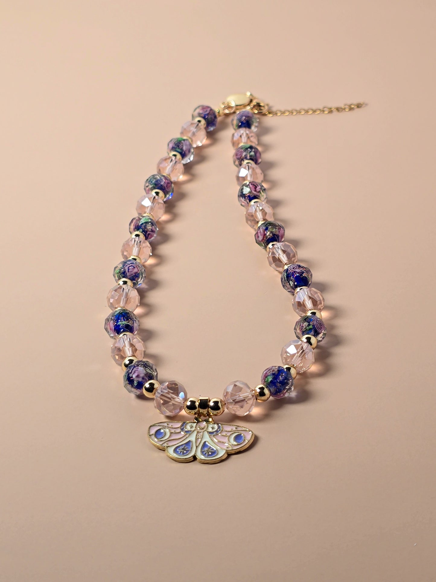 Blue Crystal and Gold Beaded Necklace