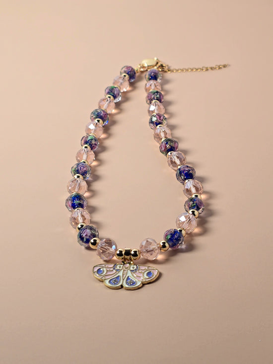 Blue Crystal and Gold Beaded Necklace