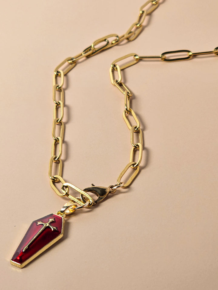 Gold Chain and Coffin Charm Necklace