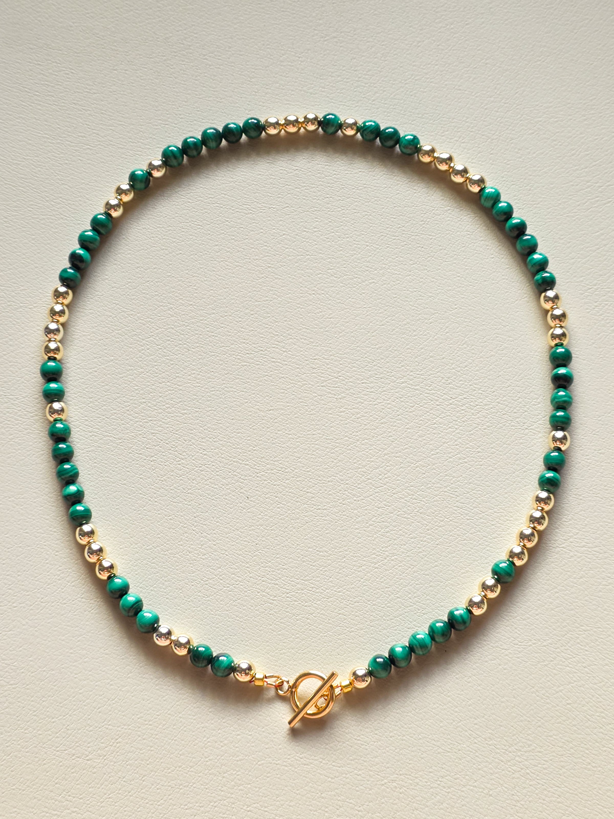 Malachite Stone and Gold Toggle Necklace