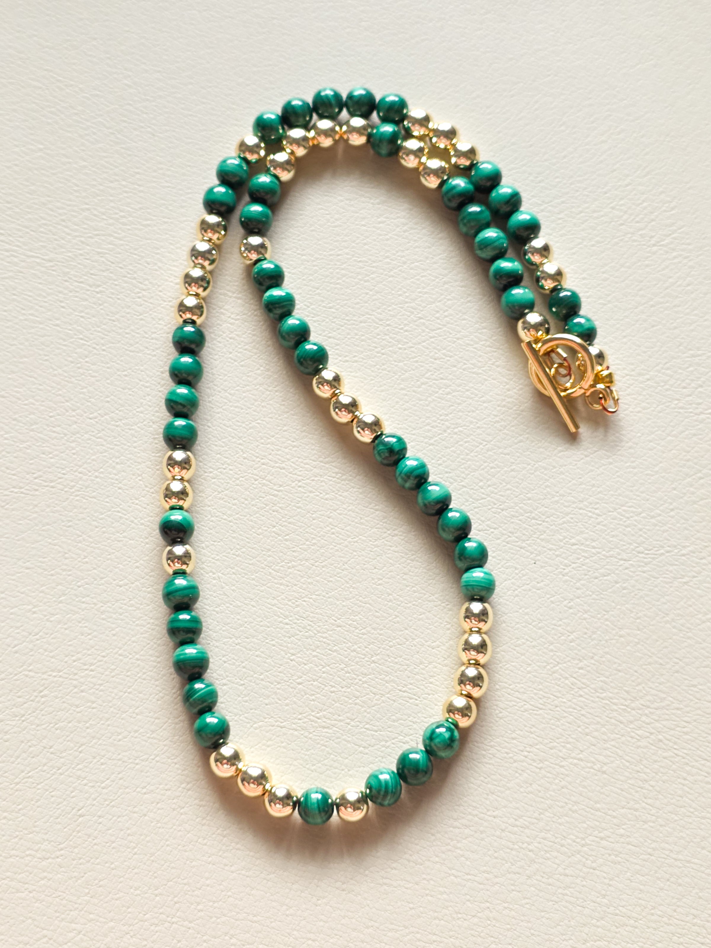 Malachite Stone and Gold Toggle Necklace