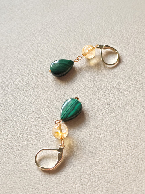 Citrine Malachite Tiered Earrings