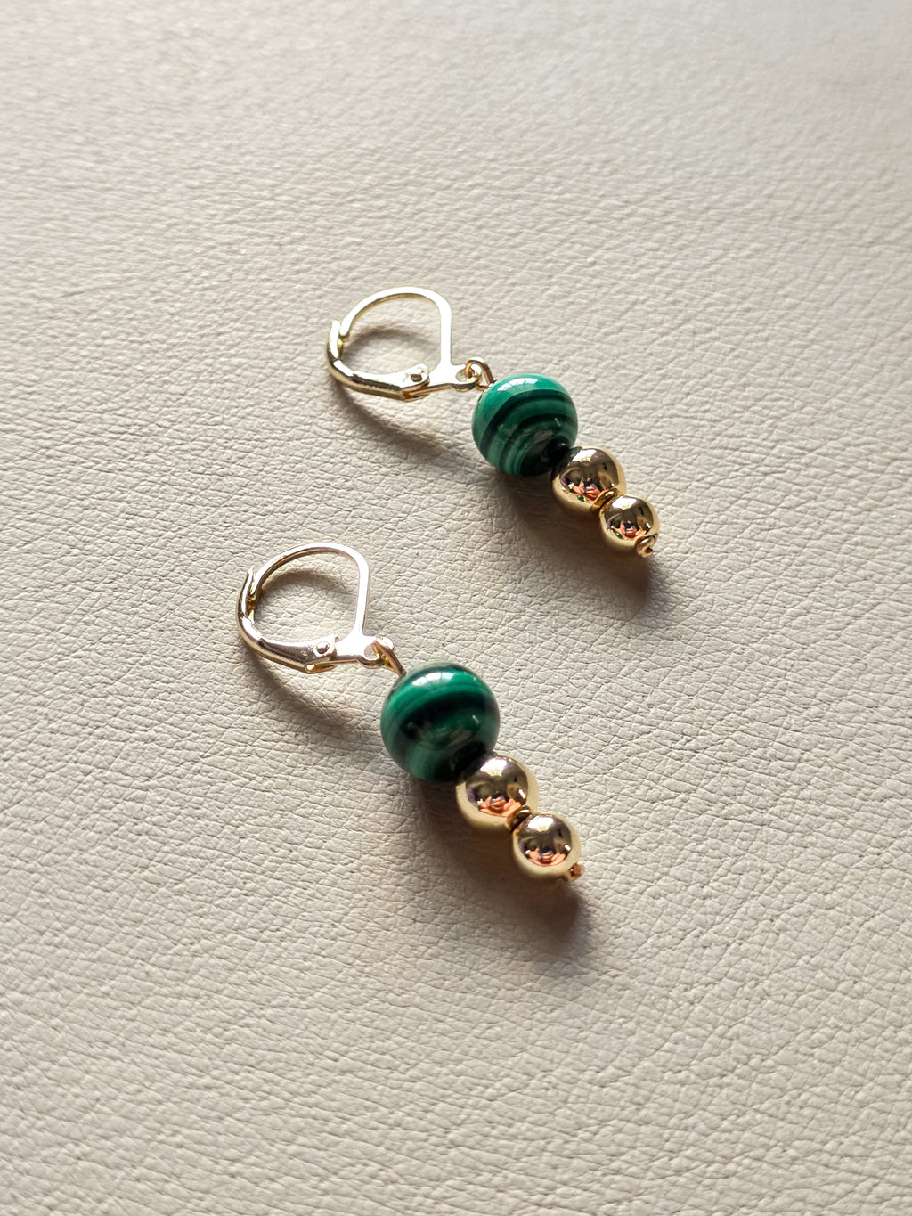 Malachite & Gold Bead Drop Earrings