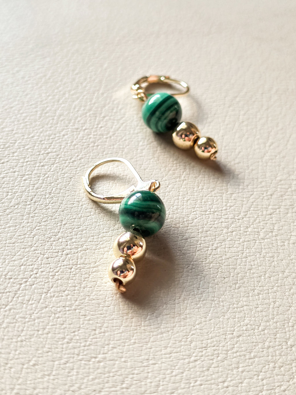 Malachite & Gold Bead Drop Earrings