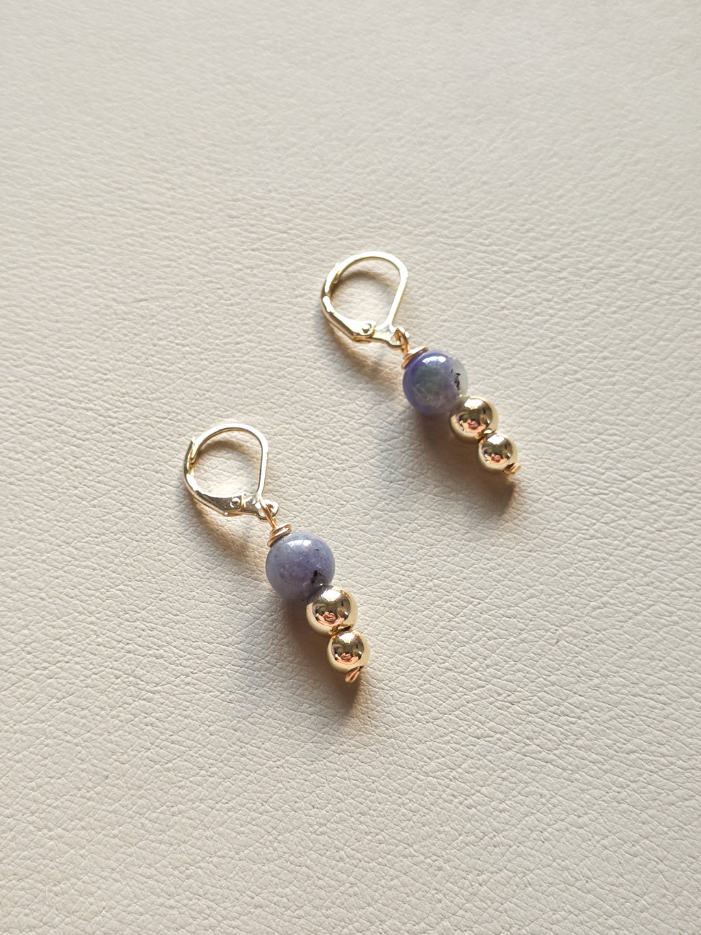 Tanzanite & Gold Bead Drop Earrings