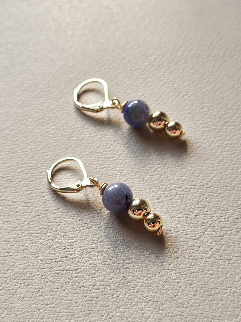 Tanzanite & Gold Bead Drop Earrings