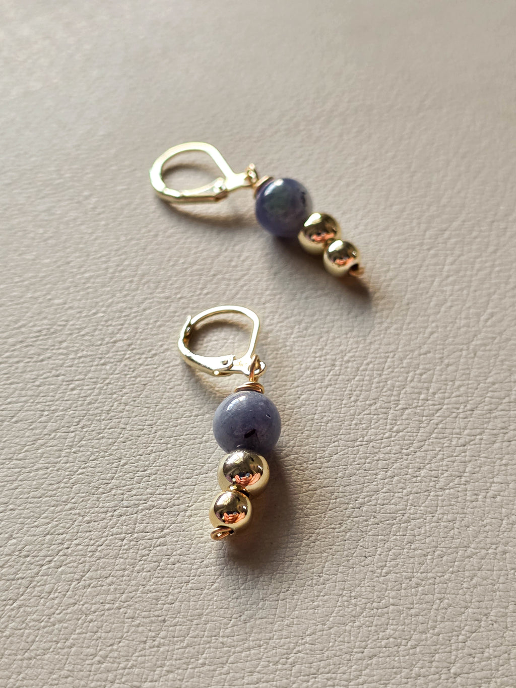Tanzanite & Gold Bead Drop Earrings