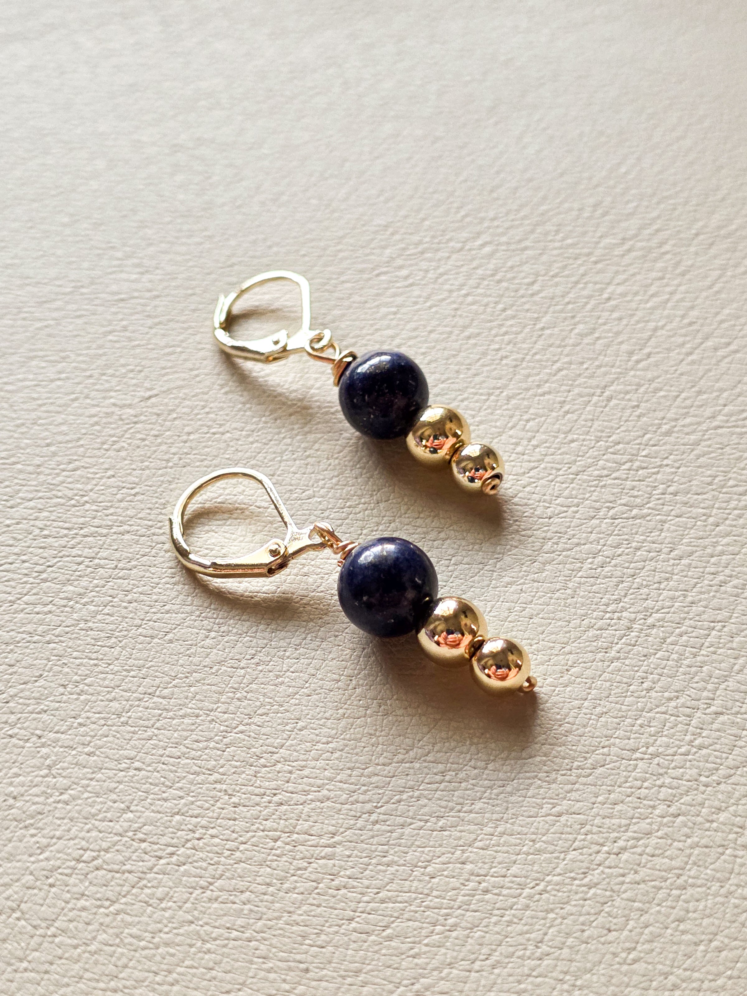 Gold Filled Lapis Tiered Earrings