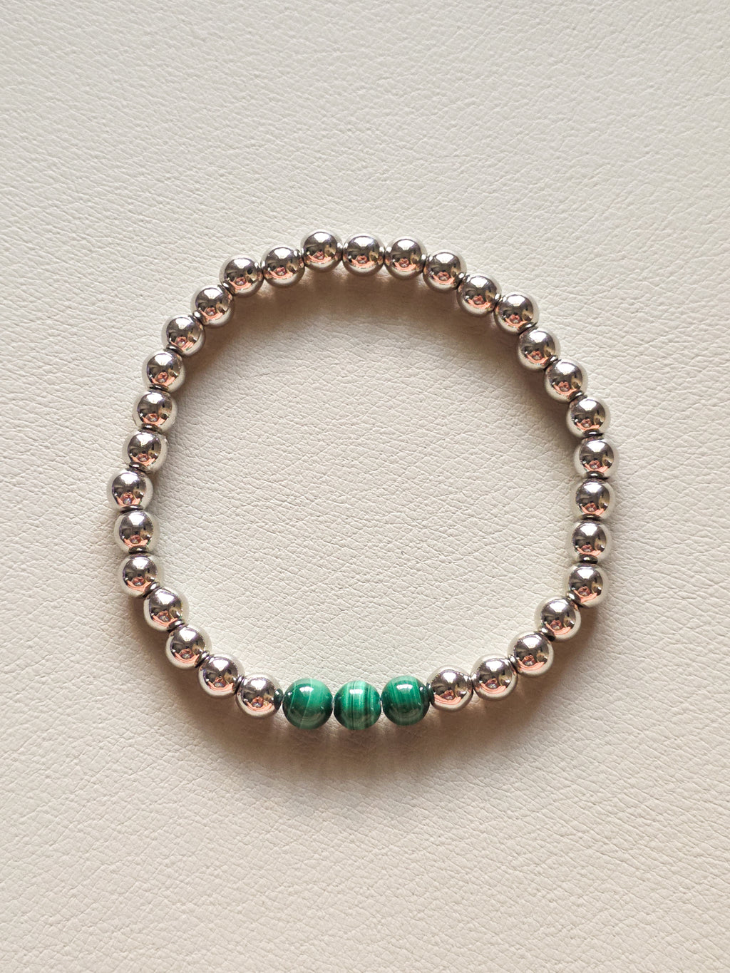 Silver Filled Malachite Beaded Bracelet