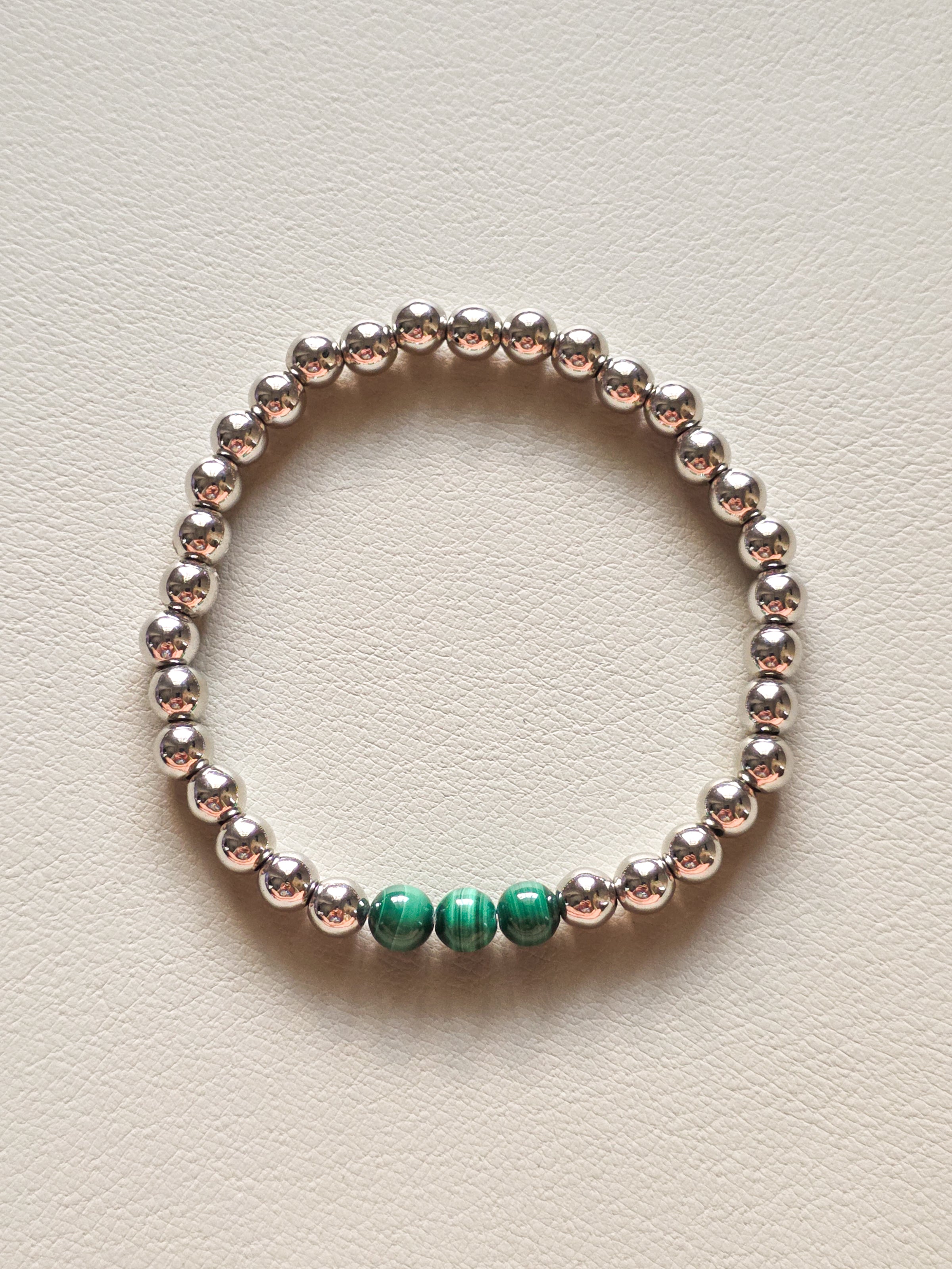 Silver Filled Malachite Beaded Bracelet