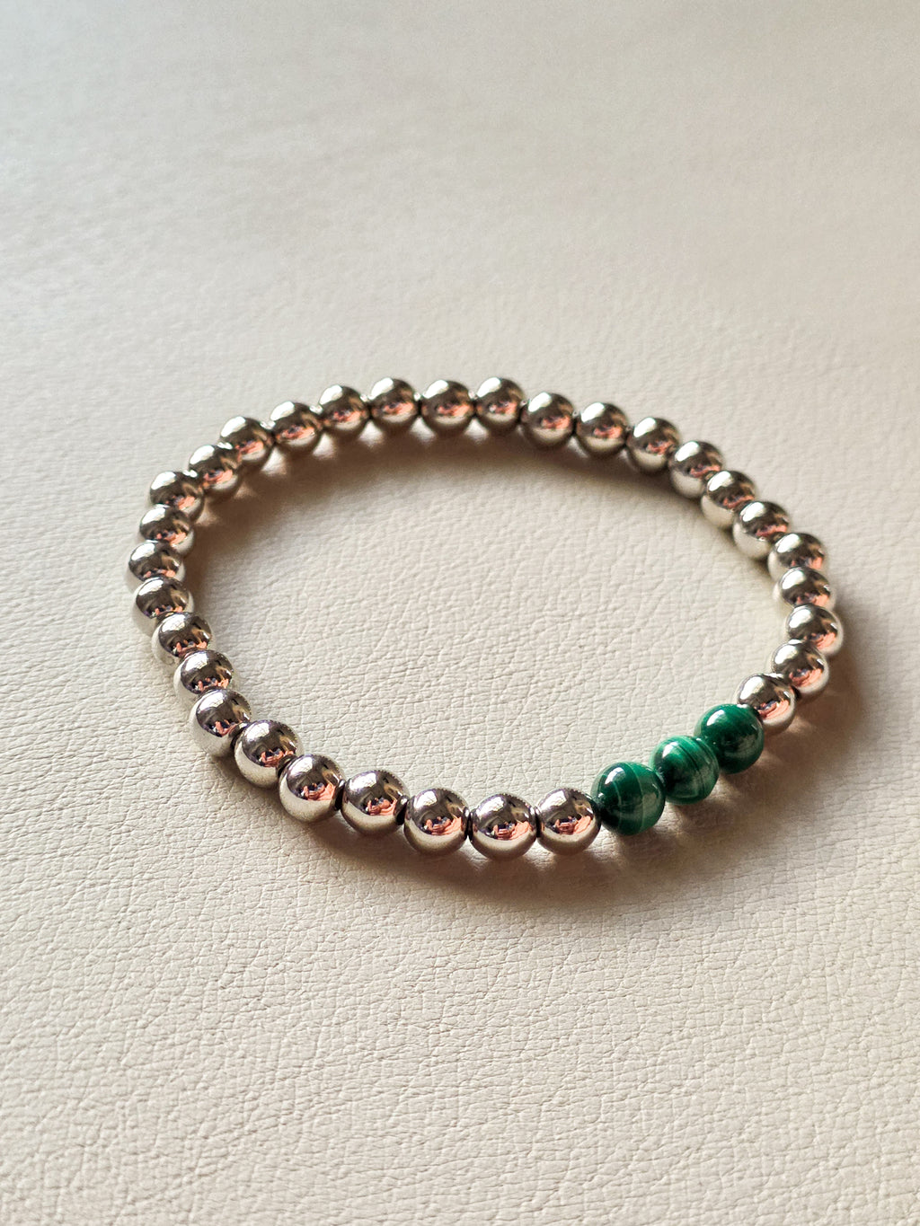 Silver Filled Malachite Beaded Bracelet
