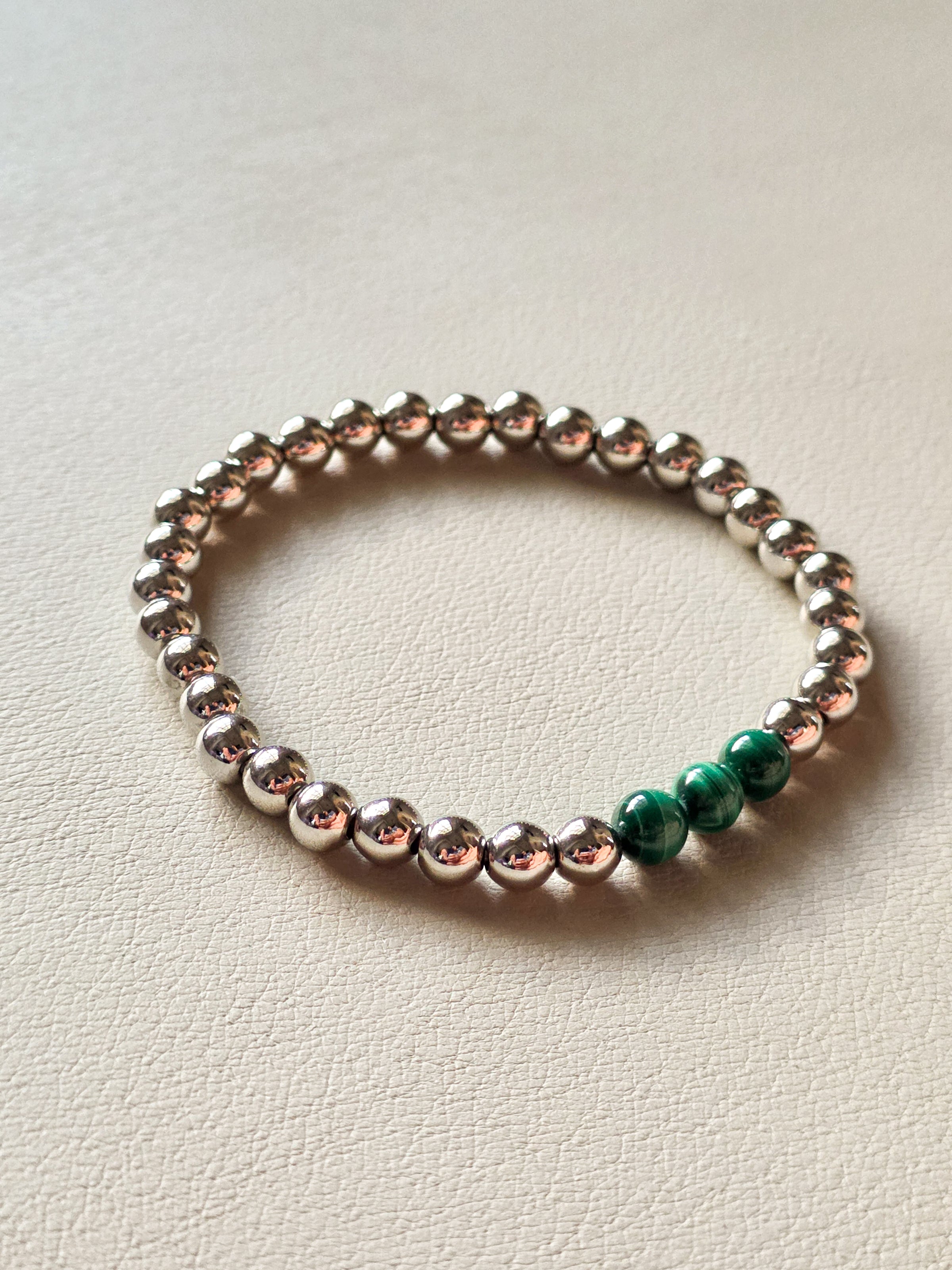 Silver Filled Malachite Beaded Bracelet