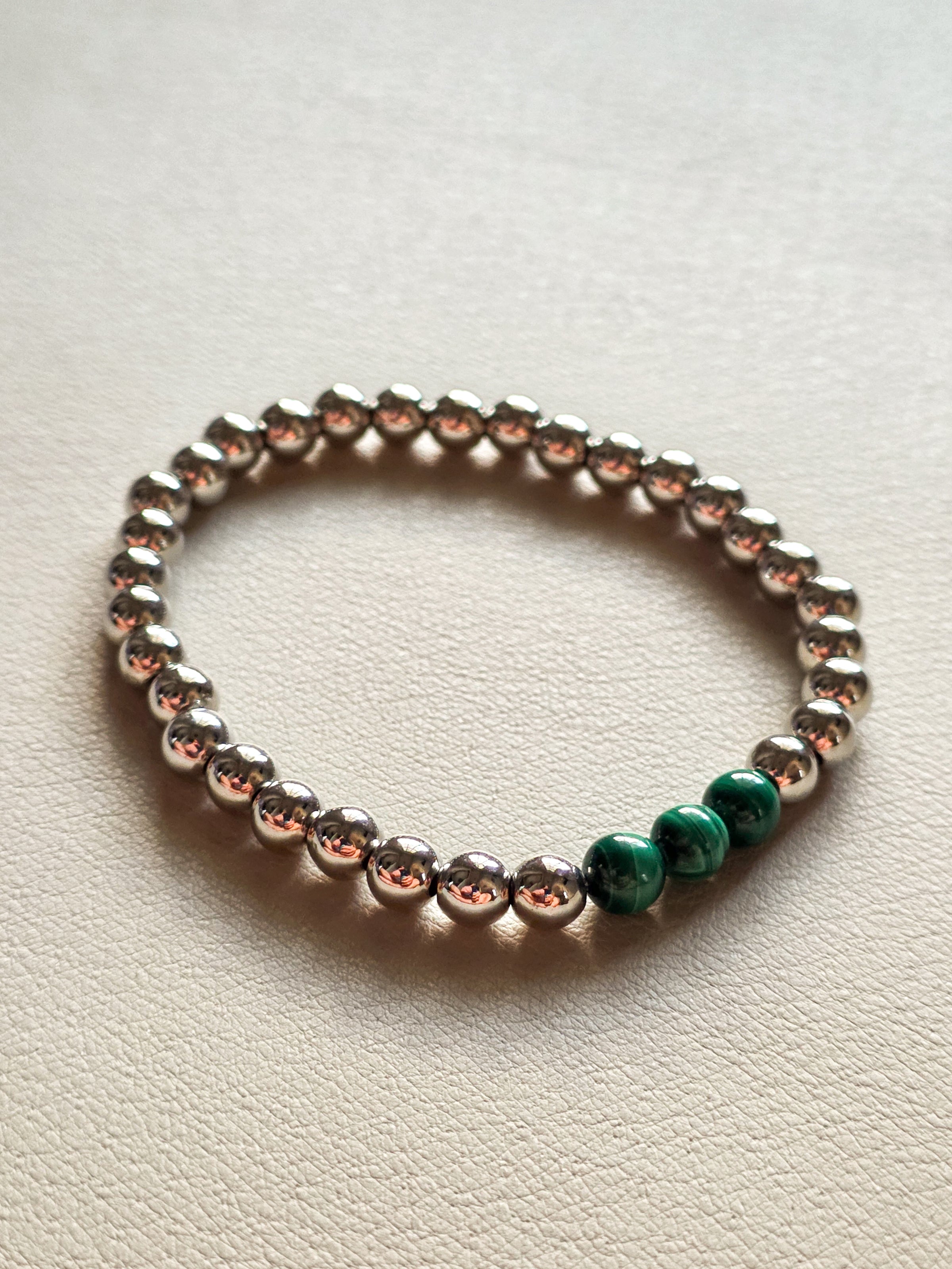 Silver Filled Malachite Beaded Bracelet