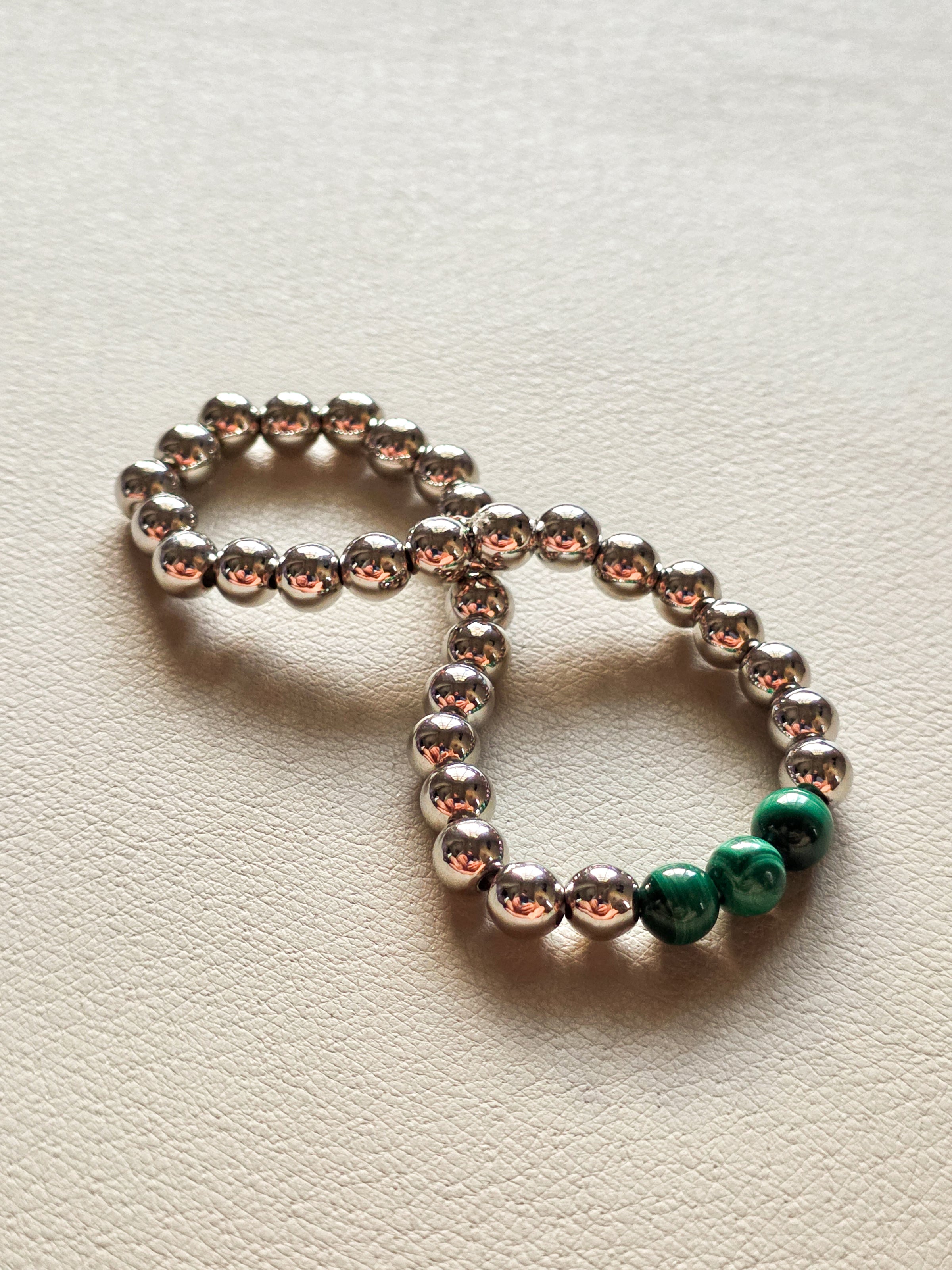 Silver Filled Malachite Beaded Bracelet