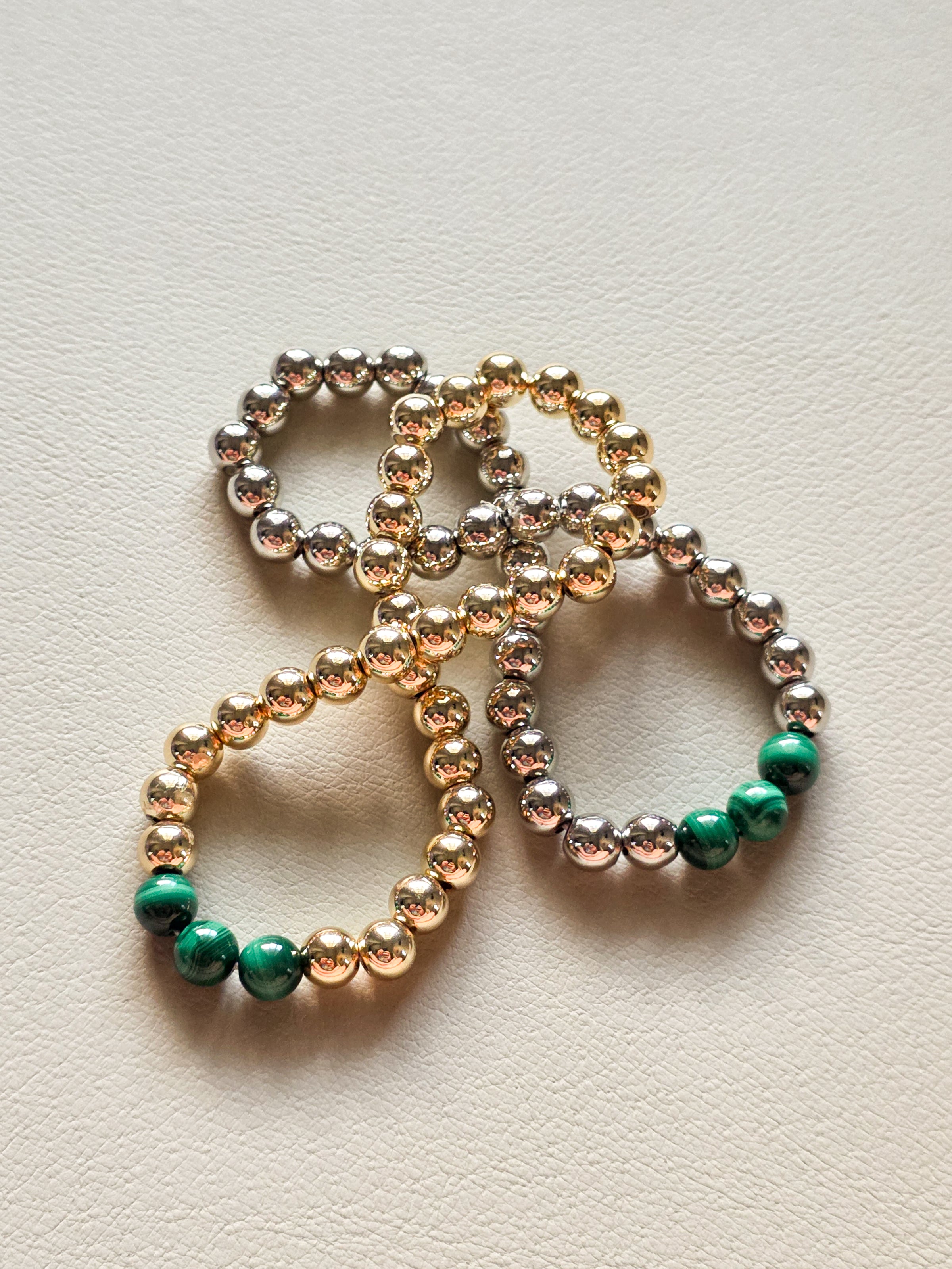 Silver Filled Malachite Beaded Bracelet