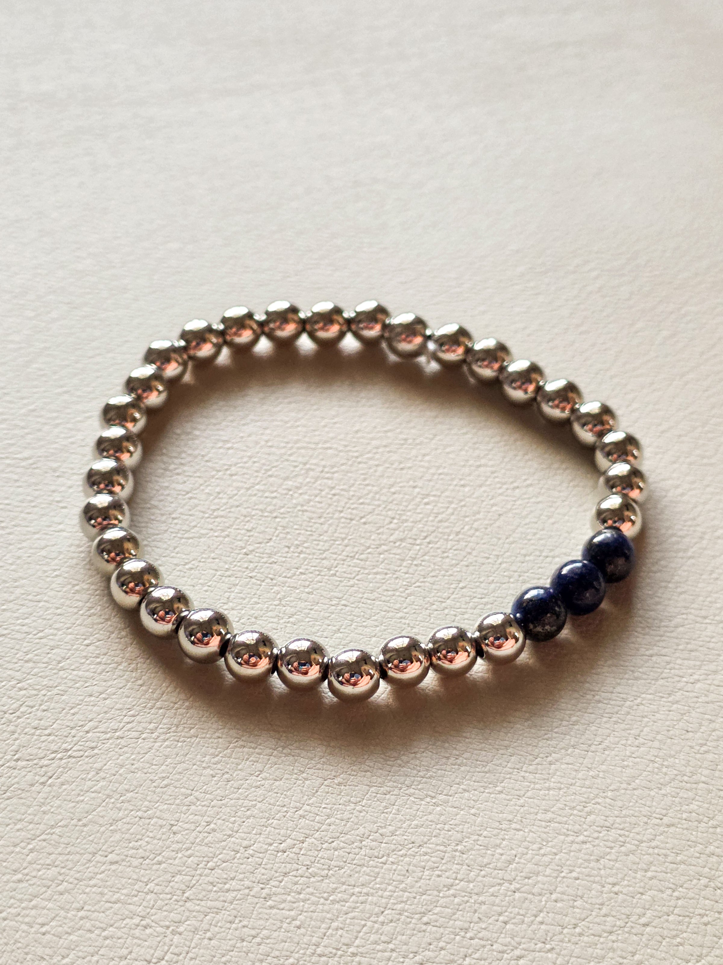 Silver Filled Lapis Lazuli Beaded Bracelet