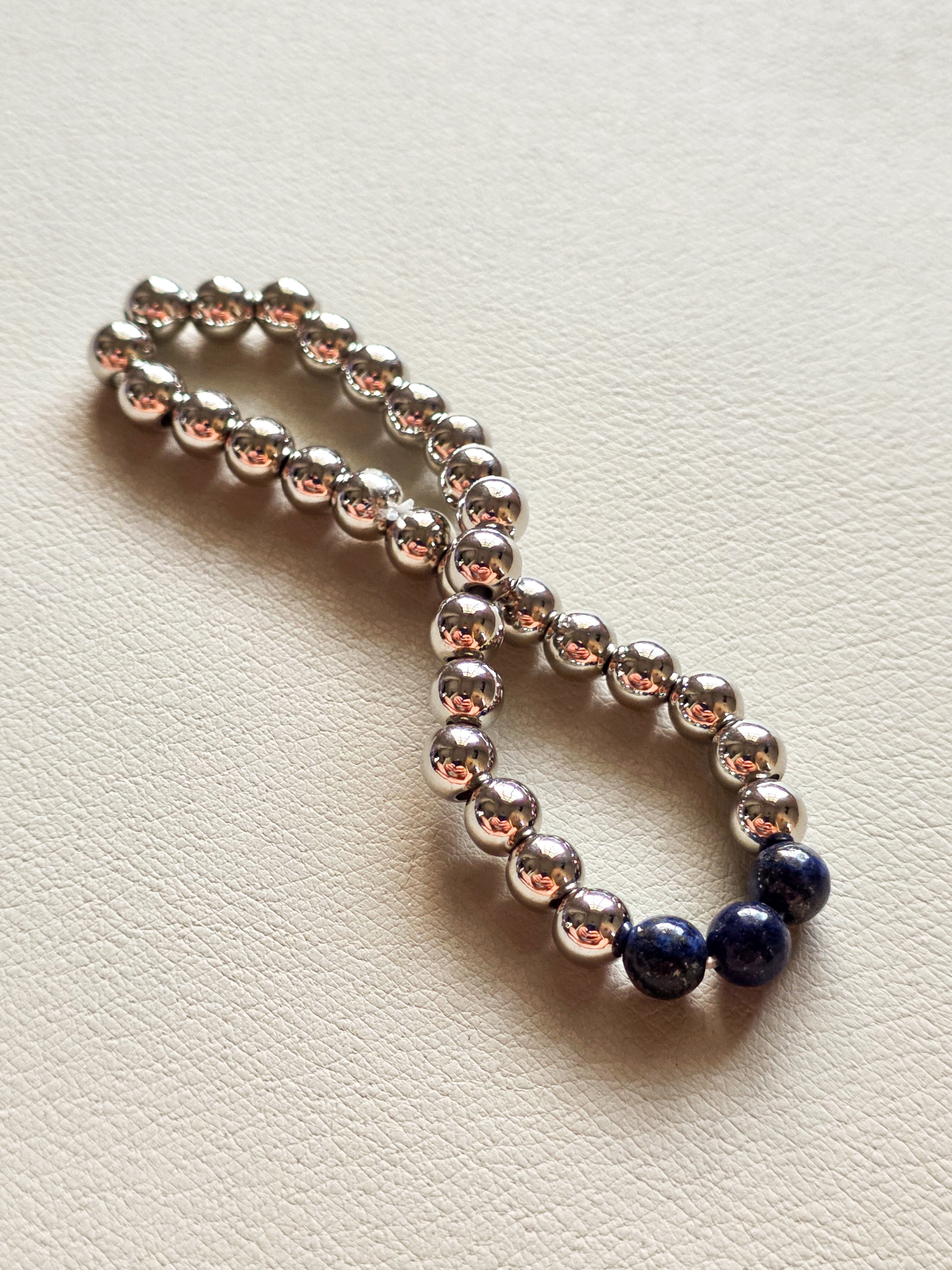 Silver Filled Lapis Lazuli Beaded Bracelet
